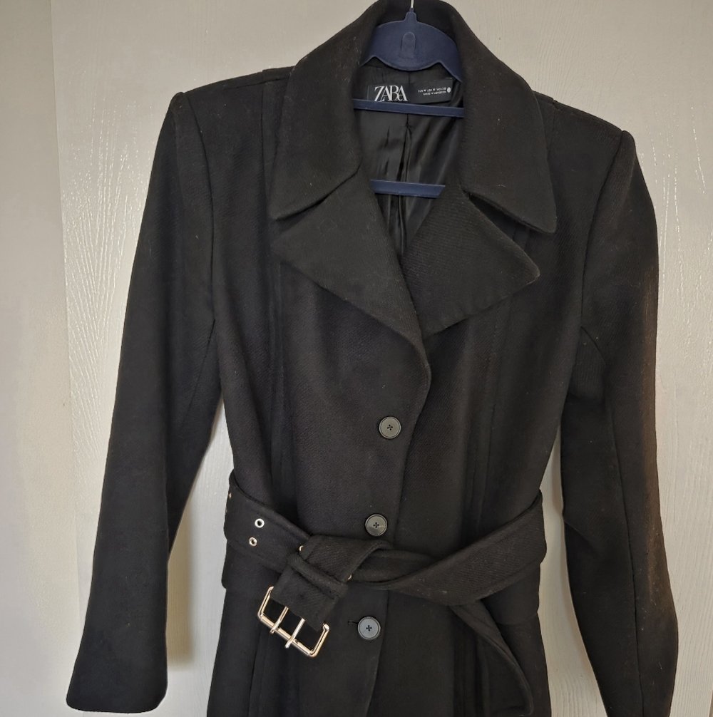 Zara Manteco Black Women's Wool Coat